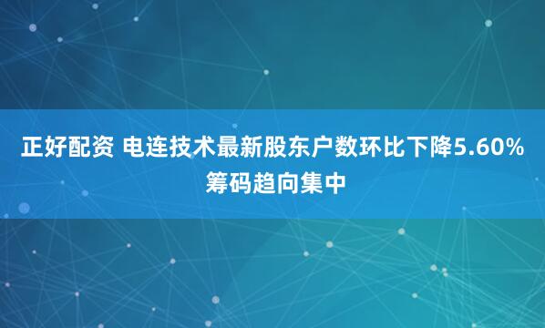 正好配资 电连技术最新股东户数环比下降5.60% 筹码趋向集中